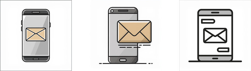Fototapete - Three illustrations depicting a smartphone with a message notification.