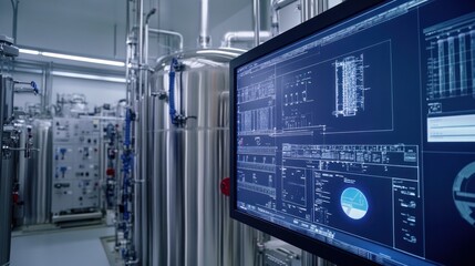 Wall Mural - gas processing facility with digital monitoring systems, showcasing a futuristic and clean industria