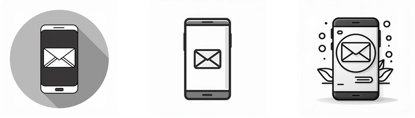 Fototapete - Three different styles of smartphone icons with an envelope symbol on the screen.