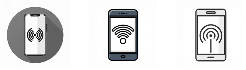Aufkleber - Three different icons depict a smartphone displaying a wireless signal.