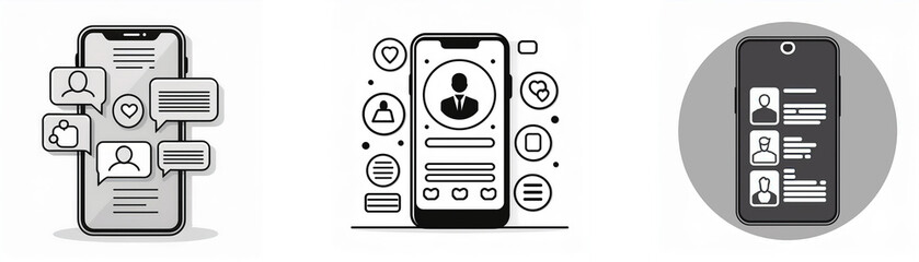 Aufkleber - Three different depictions of a mobile phone, each with a different interface.