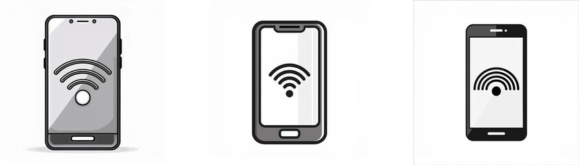 Aufkleber - Three smartphones with different styles of wifi symbol displayed on their screens.