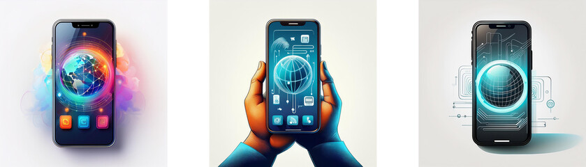 Aufkleber - Three different smartphone displays with glowing orbs.