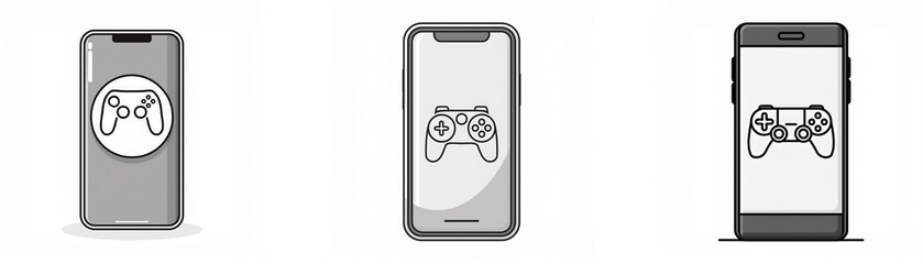 Leinwandbilder - Three smartphones with different designs are shown with a gamepad icon displayed on the screen.