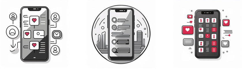 Aufkleber - A simple illustration of a modern smartphone screen with various app icons and other graphic elements.