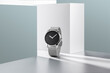 © andy - Automatic wristwatch,Beautiful men's watch with a black strap In geometric scenes, on a gray background. A luxury brand silvery watch,mechanical watch