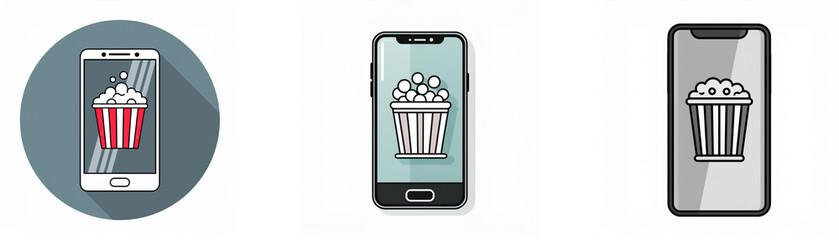 Aufkleber - Three different colored smartphones with an image of a bucket of popcorn on the screen.
