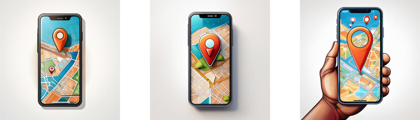 Poster - Smartphone displays a map with a red location pin.