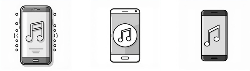 Aufkleber - Three smartphones are shown in a row, with the music note icon displayed on their screens.