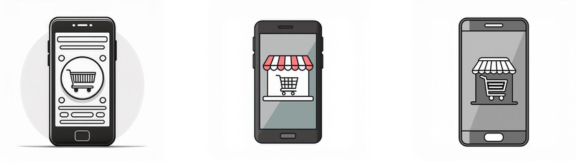 Poster - Three mobile phones showing different shopping cart icons.