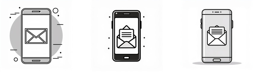 Poster - Three different illustrations of a mobile phone with a new email notification.