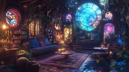 lofi magic fantasy world interior