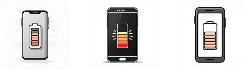 Poster - Three smartphones, each with a different battery level, are depicted against a white background.