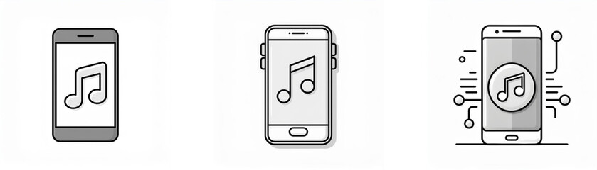Aufkleber - Three smartphones with a music note icon on the screen.