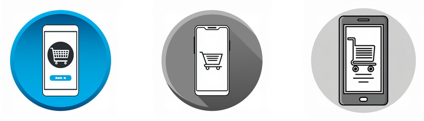 Poster - Three different colored circles with a smartphone in each circle. The smartphone in each circle has a shopping cart icon on the screen.