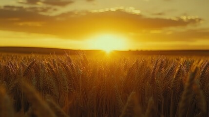 Wall Mural - Golden wheat field at sunset. (4)