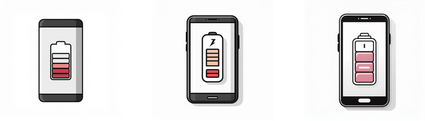 Leinwandbilder - Three smartphones with different battery levels displayed on the screen.