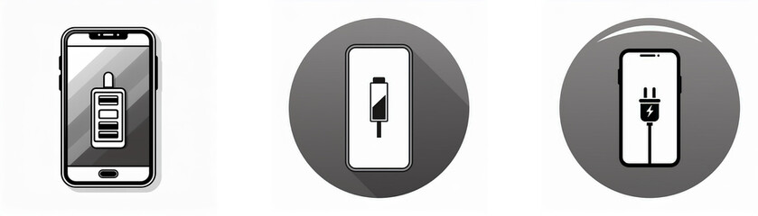 Poster - Three icons depicting a smartphone's charging state.
