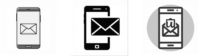 Fototapete - Three different icons depicting a smartphone with an email notification.