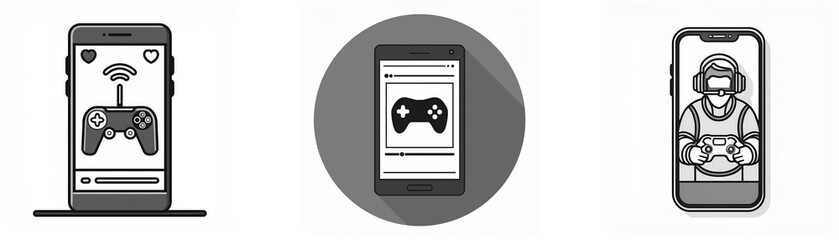 Aufkleber - Three smartphone screens displaying images related to mobile gaming.