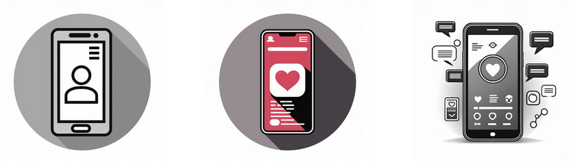 Aufkleber - Three smartphone icons with different functions.