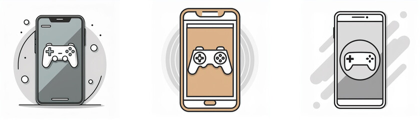 Leinwandbilder - Three stylized smartphone designs with a gamepad icon on the screen.