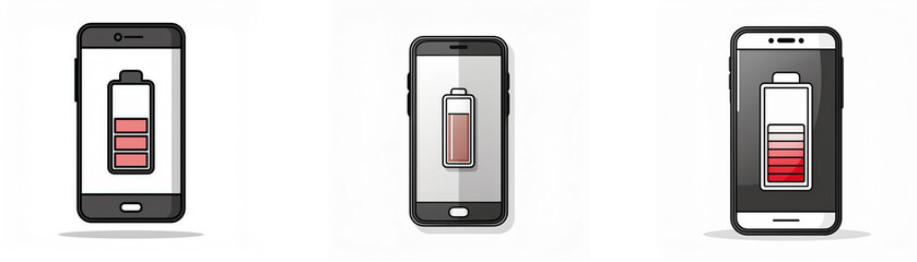 Leinwandbilder - Three smartphone icons showing different battery levels.