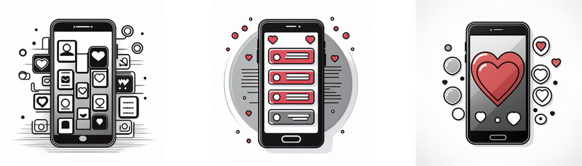 Poster - Three smartphones with a variety of icons surrounding them.