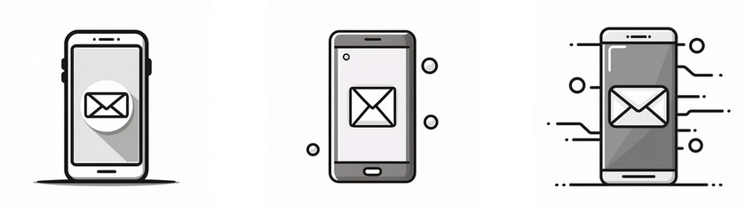 Poster - Three different illustrations showing a smartphone with an email icon in the middle of the screen.