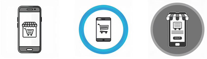 Poster - Three mobile phone icons depicting online shopping and ecommerce.