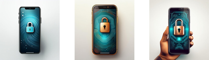 Poster - Three smartphones with locked screens, one held in a hand.