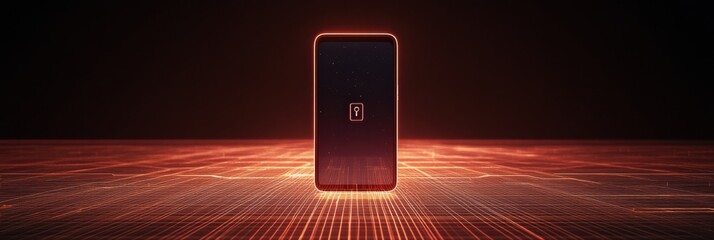 Aufkleber - A smartphone is prominently displayed with a lock icon visible on its screen, set against a futuristic digital background at nighttime. Generative AI