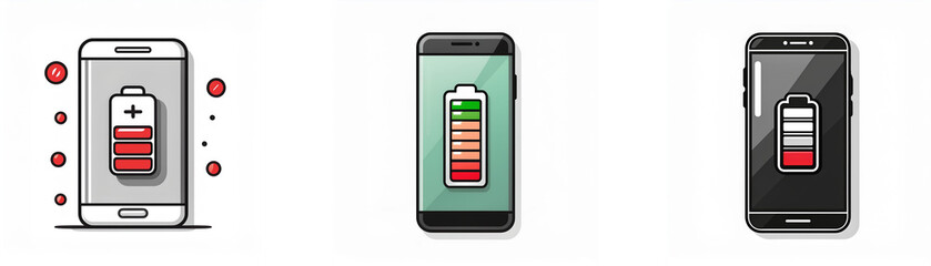Poster - Three smartphone illustrations with different battery levels.