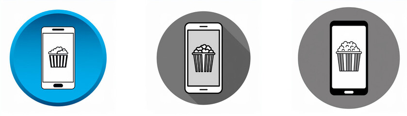 Poster - Three circular icons with smartphones, one blue, one gray, and one black. Each smartphone displays a cupcake icon on the screen.