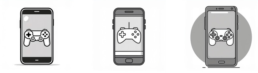 Poster - Three smartphones with a video game controller icon displayed on their screens.