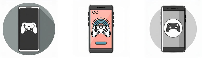 Poster - Three mobile phones with an image of a game controller on the screen.