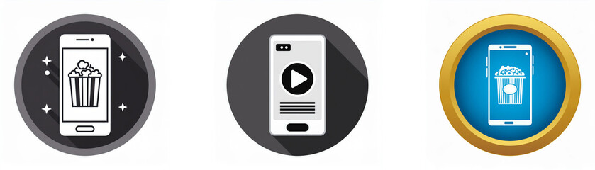 Poster - Three circular icons with a smartphone inside, each with a different symbol on the phone screen.