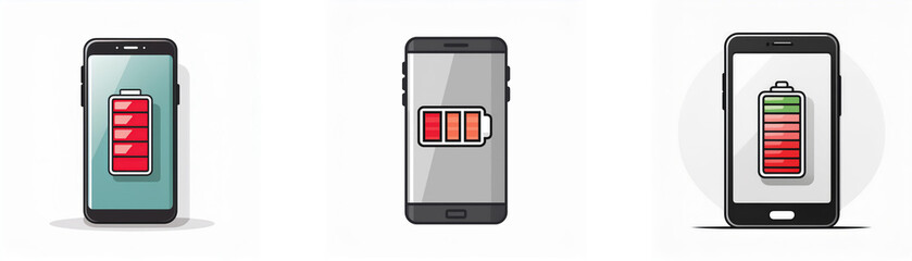 Leinwandbilder - Three smartphones with different battery levels.