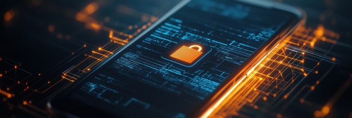 Aufkleber - A smartphone screen shows a bright lock icon, symbolizing security measures and data protection in today's digital world. Generative AI