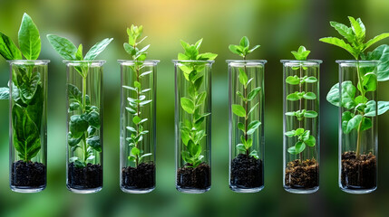 Green Plants Growing in Test Tubes - Illustration