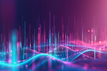 Abstract tech background featuring floating 3D data charts, dynamic coding scripts, and holographic lines, conveying a futuristic aesthetic.