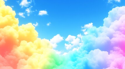 Wall Mural - Colorful Sky with Rainbow Clouds Smooth Blue Background with Copy Space for Advertisements