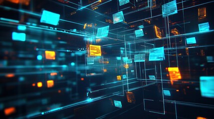 Wall Mural - High-tech interface featuring a network of digital files and folders connected through virtual lines