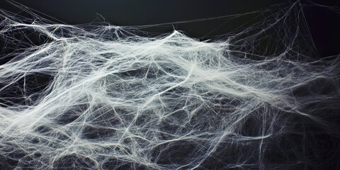 A spider web is shown in black and white