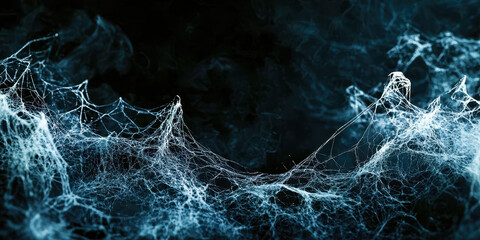 Wall Mural - A blue and white image of a spider web with a dark background