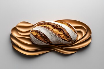 Wall Mural - Minimalist line art of a loaf of bread with golden crust, capturing the simplicity and warmth of fresh baking, symbolizing comfort and clarity