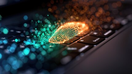 Wall Mural - a digital keyboard with glowing particles in vibrant colors, suggesting themes of technology, digita