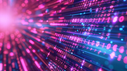 Wall Mural - sleek virtual display with neon pink and purple data streams, layered computer code, and shifting li