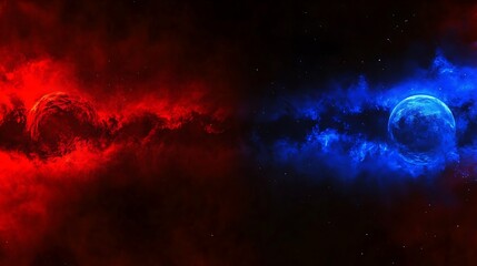 Wall Mural - red and blue nebula space simple neutral background with free space for design