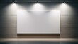 © l1gend - Blank white canvas mockup on a modern gallery wall with spotlight lighting. 3D Rendering